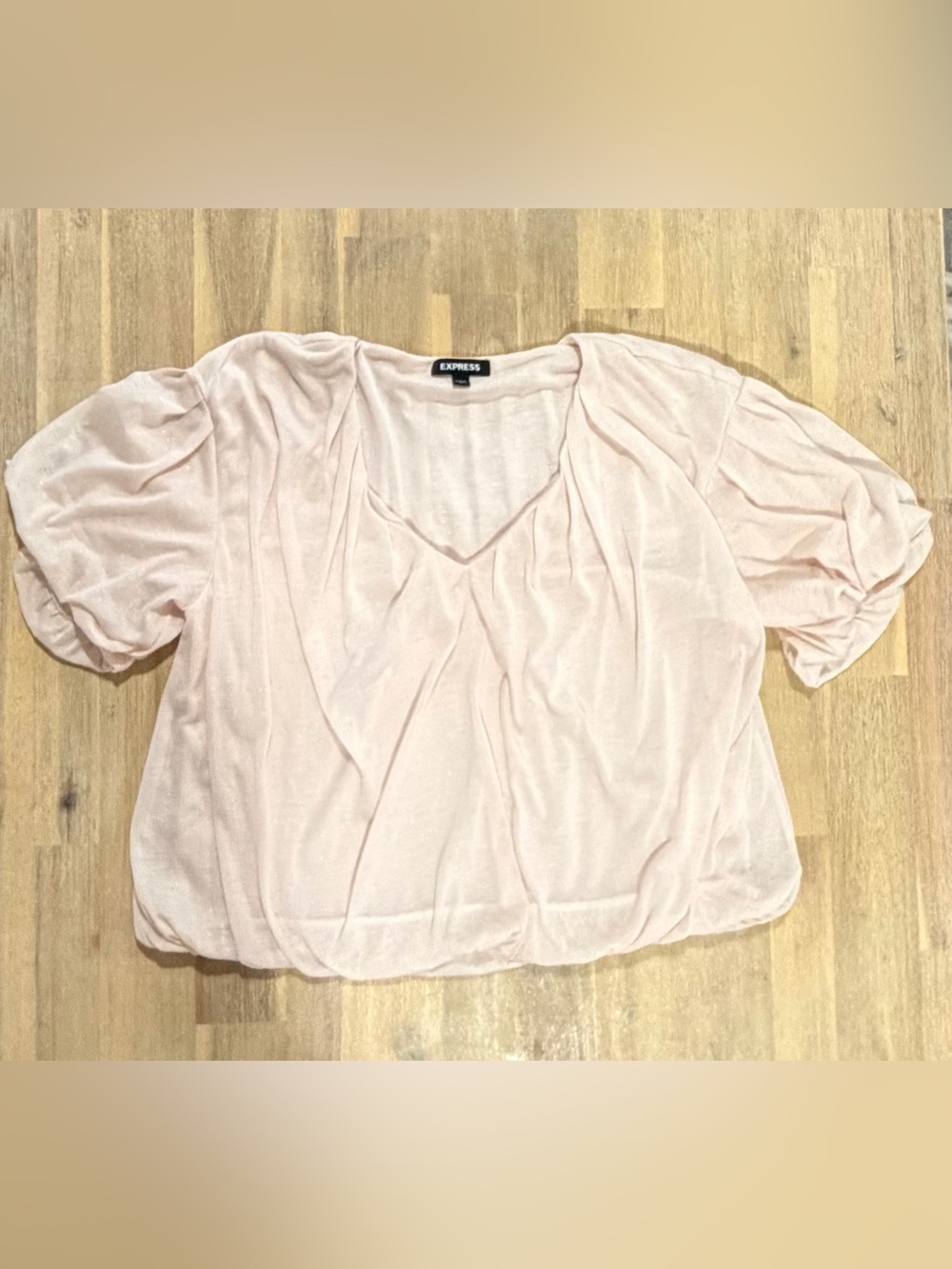 Express Light Pink Puff Sleeve V-Neck Blouse